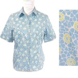 Lands End Top Size 14 Blue Blouse Short Sleeve Floral